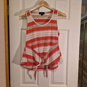 BCX Womens‎ Medium Coral Grey Striped Sleeveless Front Tie Peplum Tank Top USA